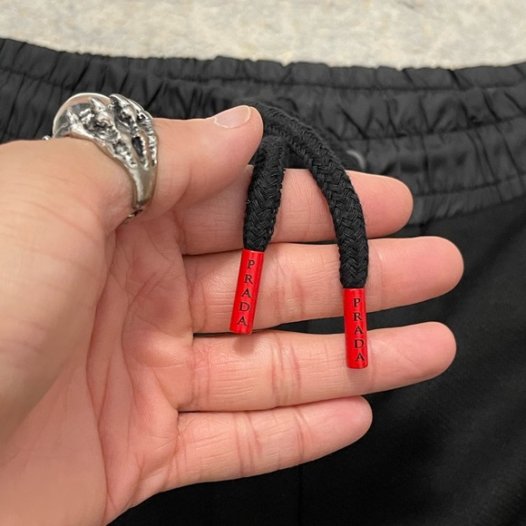 EUC Men Size Small Prada Drawstring Cotton Cargo Pants With Logo Plaque In Black - Picture 8 of 13